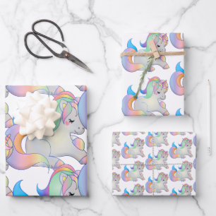 Niedlich Baby Unicorn Pastel Fantasy Child Geschenkpapier Set