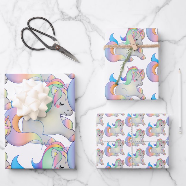 Niedlich Baby Unicorn Pastel Fantasy Child Geschenkpapier Set (Vorderseite)