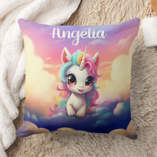 Niedlich Baby Unicorn Pink Lila Sky Kissen