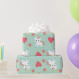 Niedlich Baby Unicorn Polka Dot Pattern Geburtstag Geschenkpapier