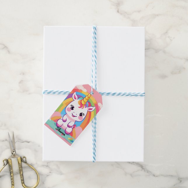 Niedlich Baby Unicorn Rainbow Geschenkanhänger (Mit Garn)