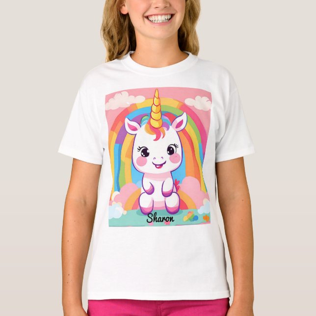 Niedlich Baby Unicorn Rainbow T-Shirt (Vorderseite)