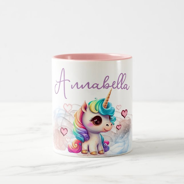 Niedlich Baby Unicorn und Herz Zweifarbige Tasse (Mittel)