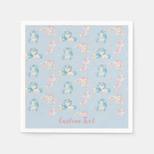 Niedlich Baby Unicorns Blue Pink Personalisiert Serviette