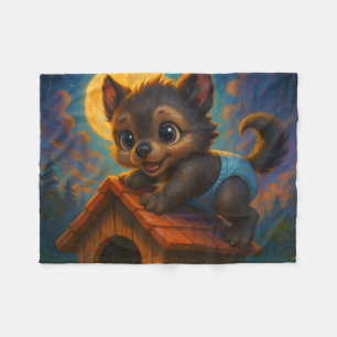 Niedlich Baby Werewolf über Dog House Fantasy Art Fleecedecke