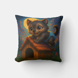 Niedlich Baby Werewolf über Dog House Fantasy Art Kissen