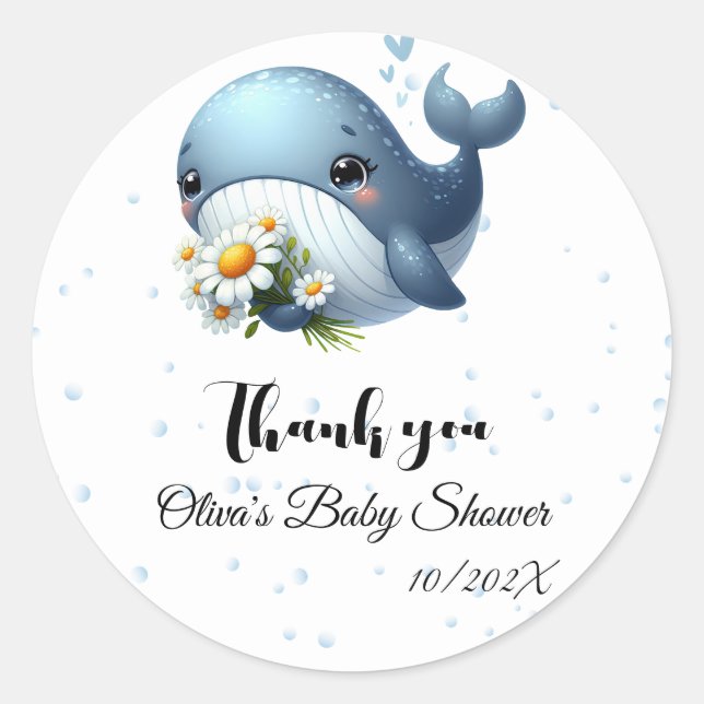 Niedlich Baby Whale Babydusche Runder Aufkleber (Vorderseite)