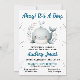 Niedlich Baby Whale Nautical Ahoy Baby Dusche Einladung