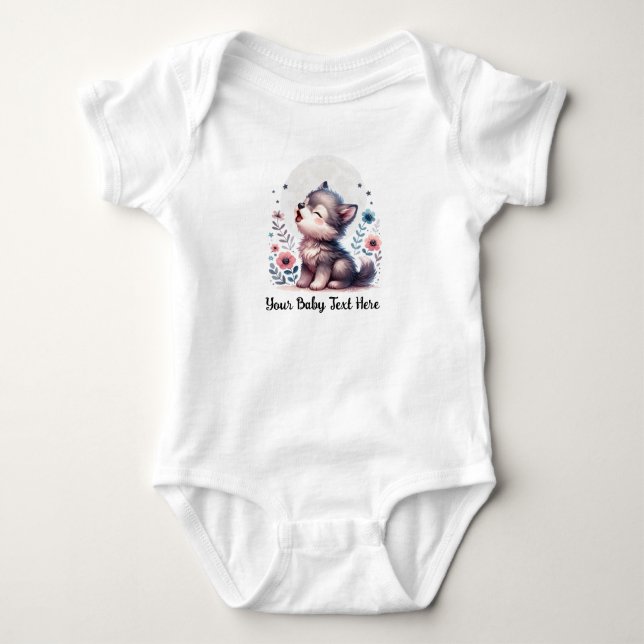 Niedlich Baby Wolf Howling Baby Strampler (Vorderseite)