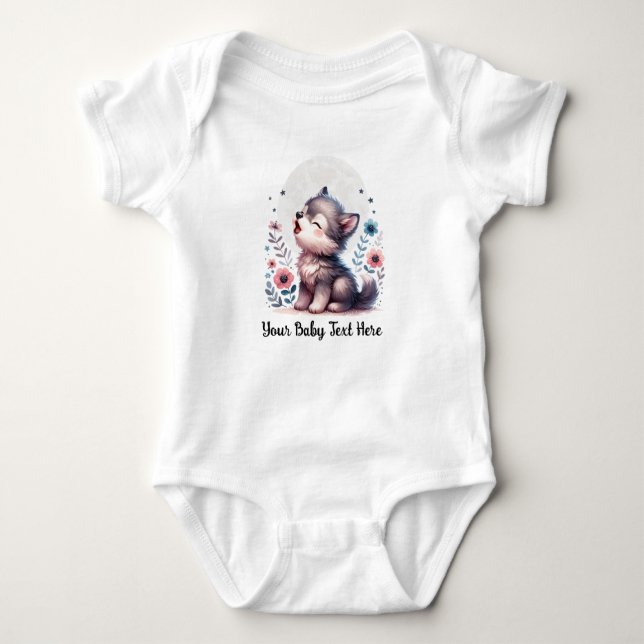 Niedlich Baby Wolf Howling Strampler (Vorderseite)