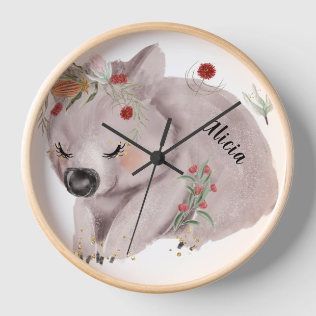 Niedlich Baby Wombat Gold Speckle Individuelle Nam Uhr (Vorderseite)
