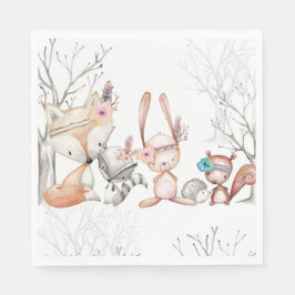 Niedlich Baby Woodland Animals Fox Bunny Coon Serviette