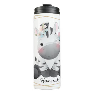 Niedlich Baby Zebra Blume Wreath Individuelle Name Thermosbecher