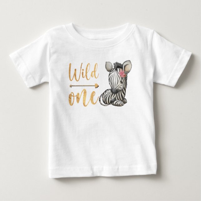 Niedlich Baby Zebra Floral Wild One Baby T-shirt (Vorderseite)