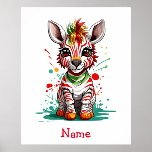 Niedlich Baby Zebra Individuelle Name Poster