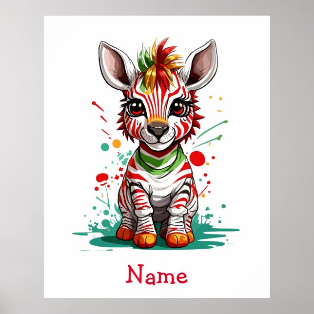 Niedlich Baby Zebra Individuelle Name Poster (Vorne)