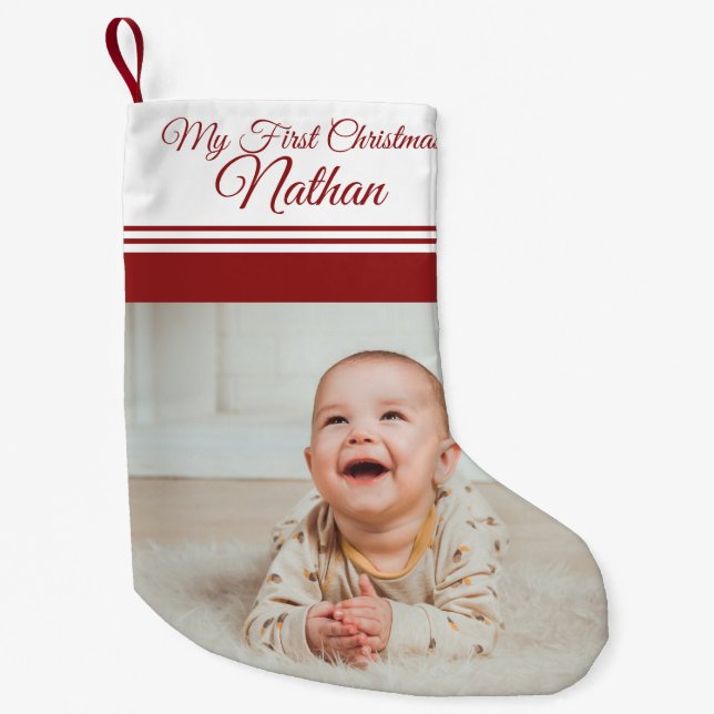 Niedlich Baby's First Christmas Foto Kleiner Weihnachtsstrumpf (Vorderseite)