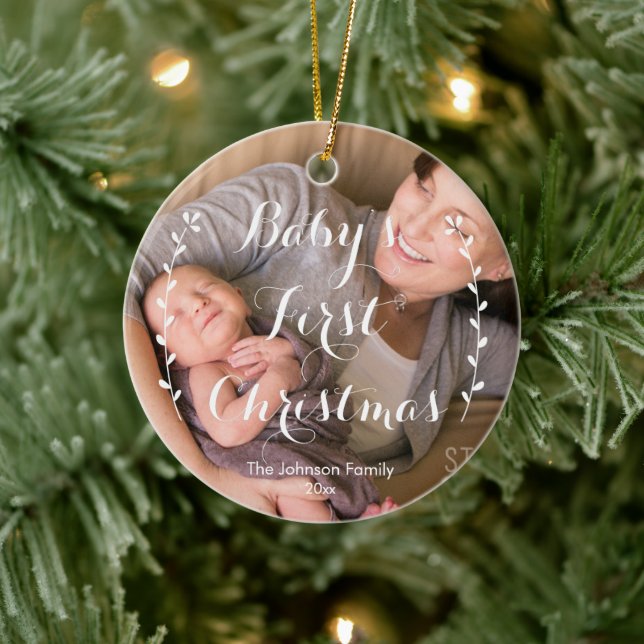 Niedlich Baby's First Christmas Foto Ornament (Baum)