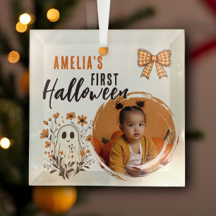 Niedlich Baby's First Halloween Ghost Foto Ornament Aus Glas