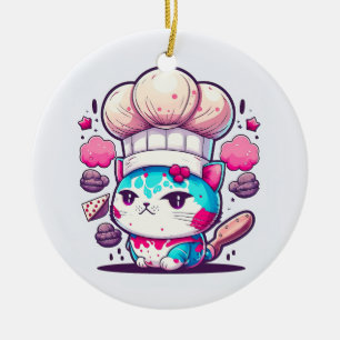 Niedlich Baker Konditorei Koch Katzenkätzchen mit  Keramik Ornament