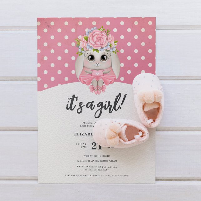 Niedlich Ballerina Bunny Baby Girl Babydusche Einladung (Von Creator hochgeladen)