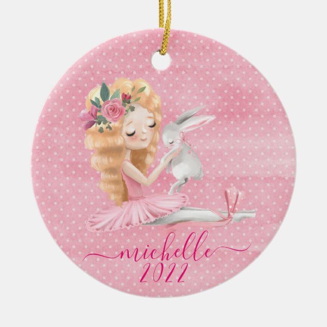 Niedlich Ballerina Bunny Personalisierter Name Wat Keramik Ornament (Vorne)