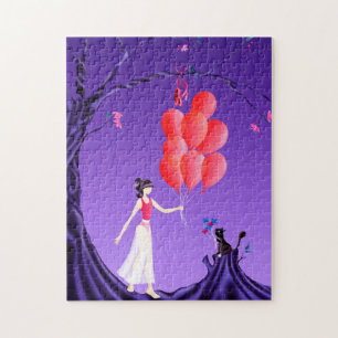 Niedlich Ballerina & Cat Night Sky Jigsaw Puzzle