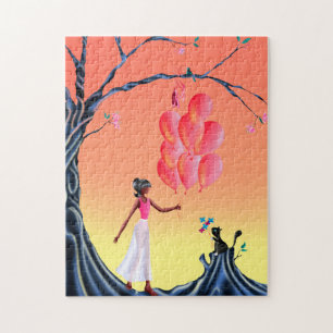 Niedlich Ballerina & Cat Night Sky Jigsaw Puzzle