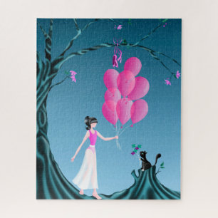Niedlich Ballerina & Cat Night Sky Jigsaw Puzzle