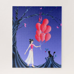 Niedlich Ballerina & Cat Night Sky Jigsaw Puzzle