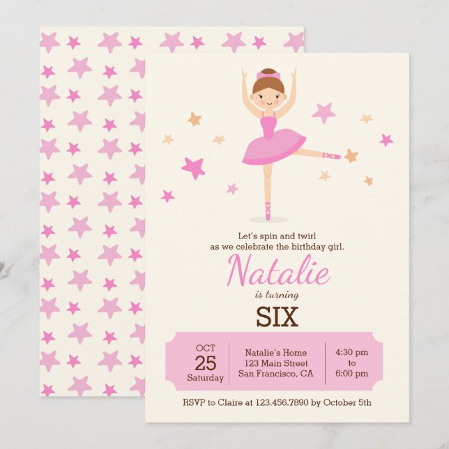 Niedlich Ballerina Geburtstagsparty Einladung (Vorne/Hinten)