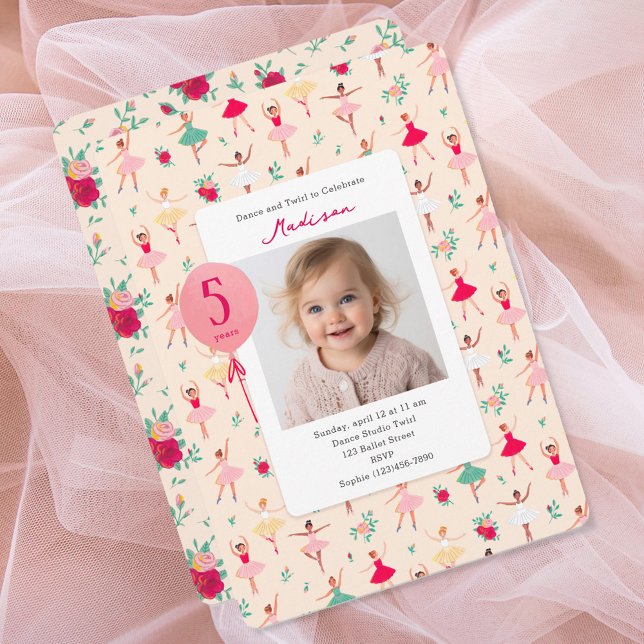 Niedlich Ballerina Girl Geburtstagsparty Foto Einladung (Cute Ballerina Girl Birthday Party Photo Invitation)