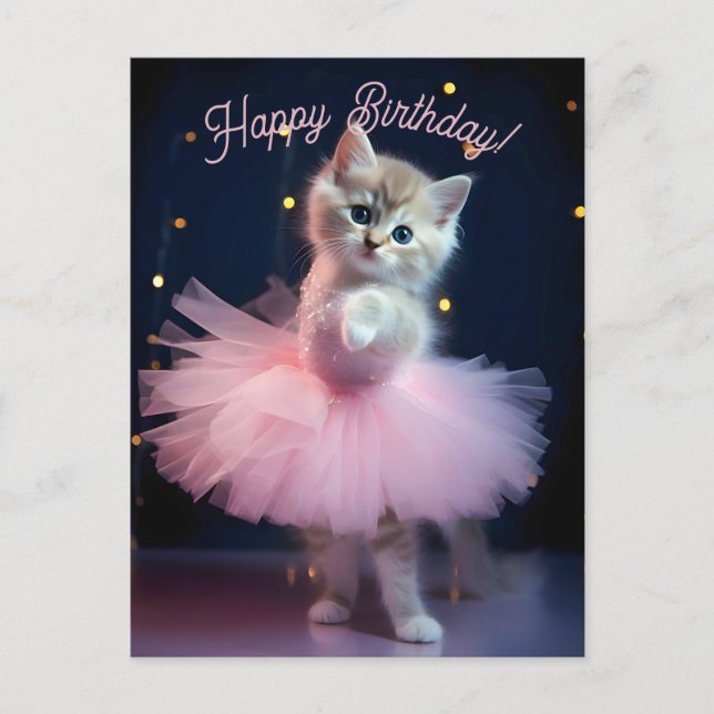Niedlich Ballerina Kitten Happy Birthday Postkarte (Vorderseite)