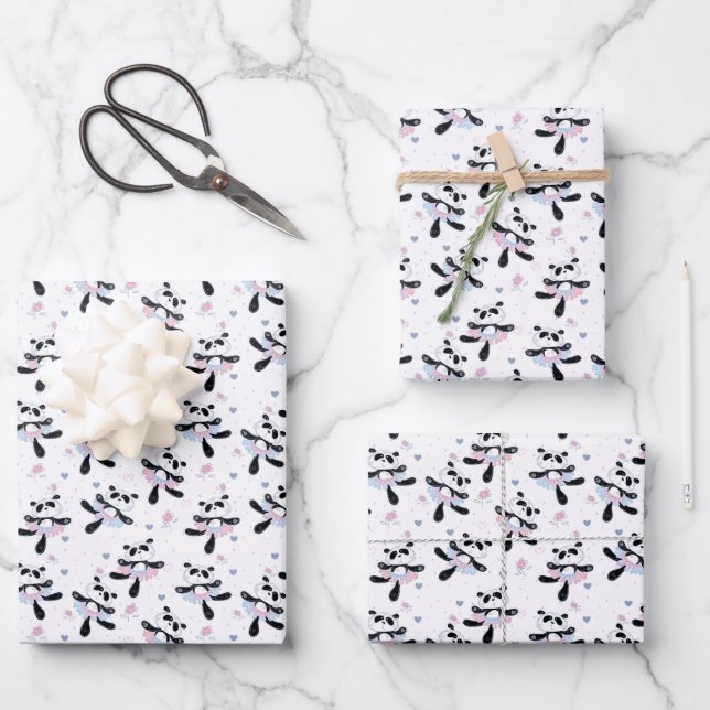Niedlich Ballerina Panda Bears Ballett Tanz Geschenkpapier Set (Vorderseite)