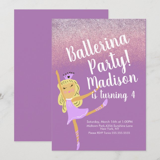 Niedlich Ballerina Party Doodle Einladung (Vorne/Hinten)