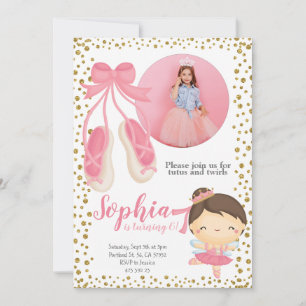 Niedlich Ballerina Pink Gold Glitzer   Foto Geburt Einladung