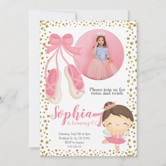 Niedlich Ballerina Pink Gold Glitzer | Foto Geburt Einladung