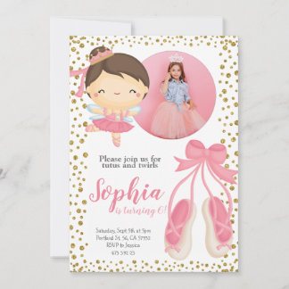 Niedlich Ballerina Pink Gold Glitzer | Foto Geburt Einladung