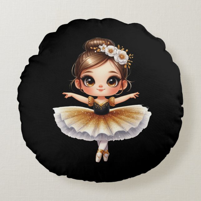 Niedlich Ballerina Rundes Kissen (Vorderseite)
