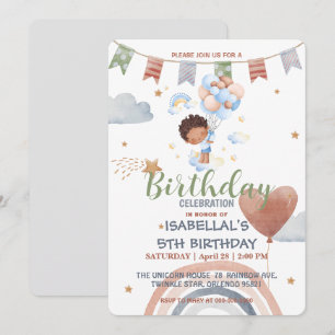 Niedlich Balloon African American Buben Birthday P Einladung