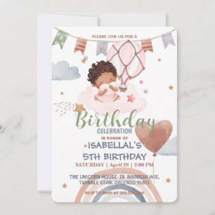 Niedlich Balloon African American Girls Birthday P Einladung