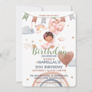 Niedlich Balloon African American Girls Birthday P Einladung