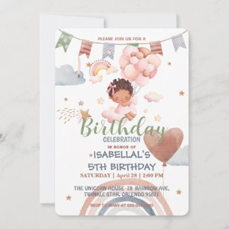 Niedlich Balloon African American Girls Birthday P Einladung