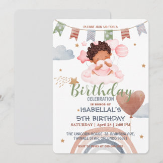 Niedlich Balloon African American Girls Birthday P Einladung