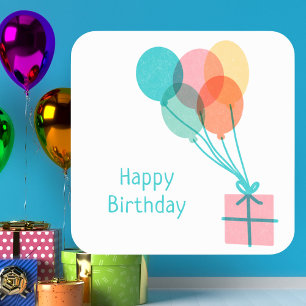 Niedlich Balloon Happy Birthday Quadratischer Aufkleber