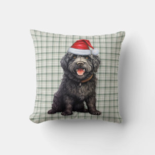 Niedlich Barbet Dog Grün Karierter Weihnachtsfeier Kissen