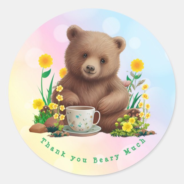 Niedlich Bärenflora Danke Beary Much Personalisier Runder Aufkleber (Vorderseite)