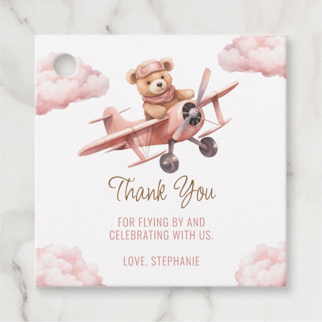Niedlich Bärenflugzeug Pink Girl Babydusche Vielen Geschenkanhänger (Vorderseite)