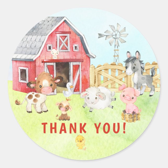 Niedlich Barnyard Friends Baby Shower Classic Roun Runder Aufkleber (Vorderseite)