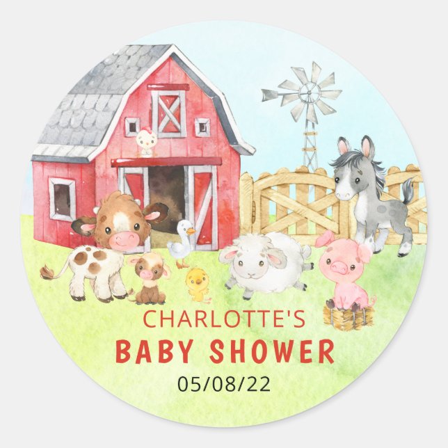 Niedlich Barnyard Friends Kinderdusche Runder Aufkleber (Vorderseite)